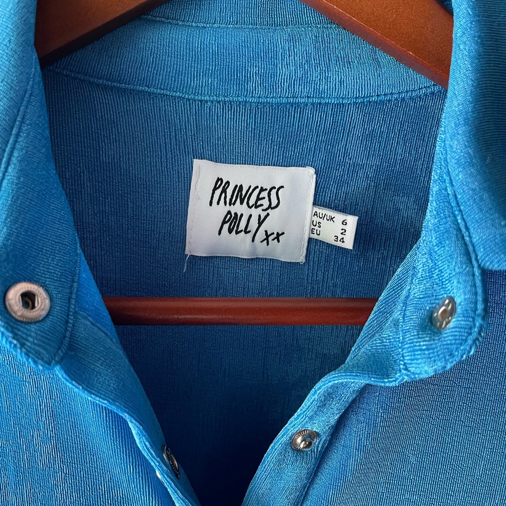 Princess Polly ELODY LONG SLEEVE MINI SHIRT DRESS BLUE Size 2 - Picture 5 of 5